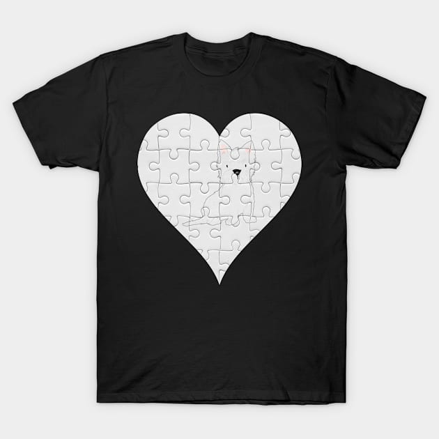 West Highland White Terrier Heart Jigsaw Pieces Design - Gift for West Highland White Terrier Lovers T-Shirt by HarrietsDogGifts